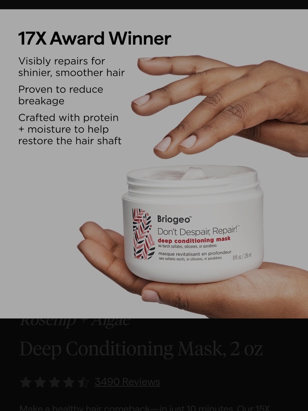 Briogeo Don't Despair, Repair! Deep Conditioning Mask - Brand New! - Picture 9 of 10